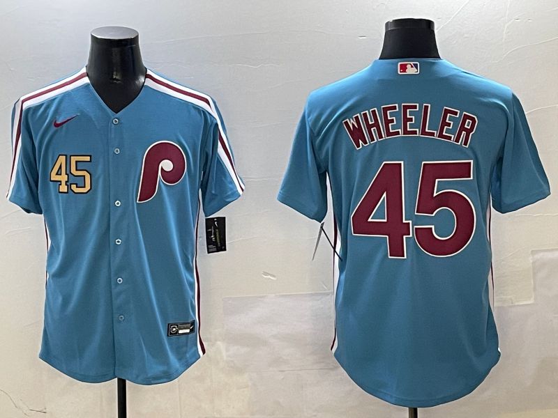 Men Philadelphia Phillies #45 Wheeler Light Blue Throwback Game 2025 Nike MLB Jersey style 2